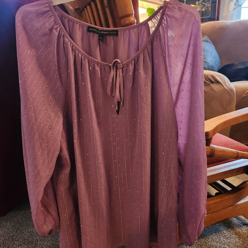 White House Black Market WHBM Purple Lined Flowy Sleeve Lined Blouse Sz XL